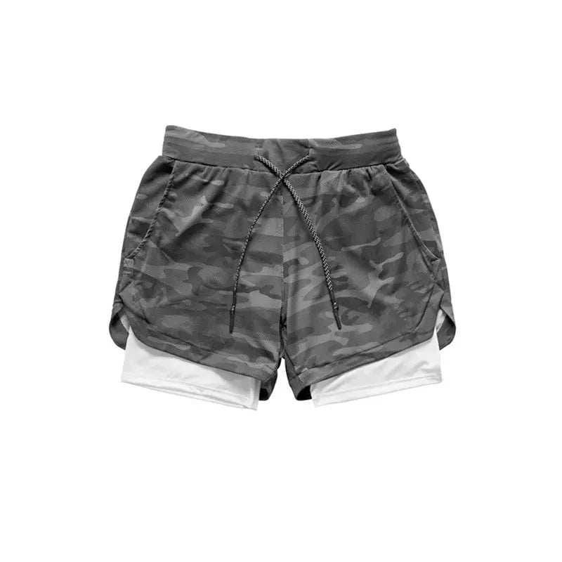 Camo Jogging Workout Shorts for Men - 2-in-1 Design, Quick Dry.