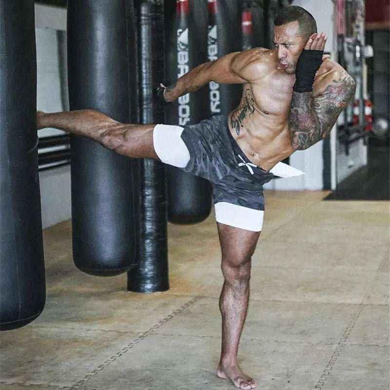 Camo Jogging Workout Shorts for Men - 2-in-1 Design, Quick Dry.