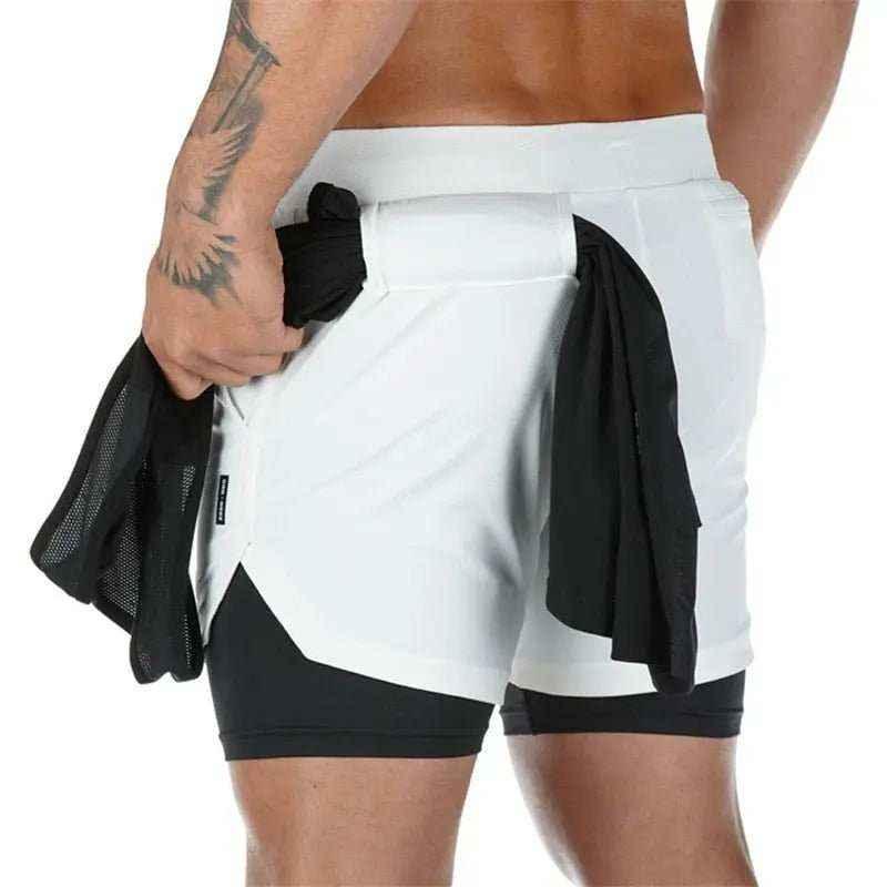 Camo Jogging Workout Shorts for Men - 2-in-1 Design, Quick Dry.