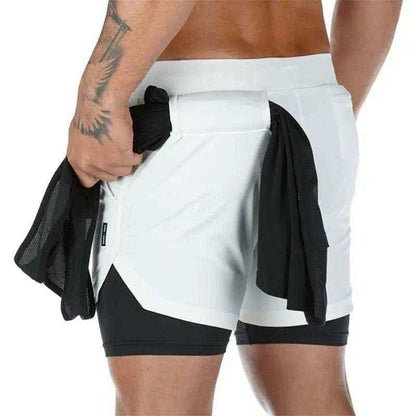 Camo Jogging Workout Shorts for Men - 2-in-1 Design, Quick Dry.