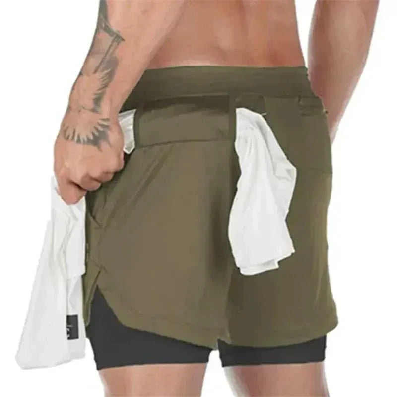 Camo Jogging Workout Shorts for Men - 2-in-1 Design, Quick Dry.