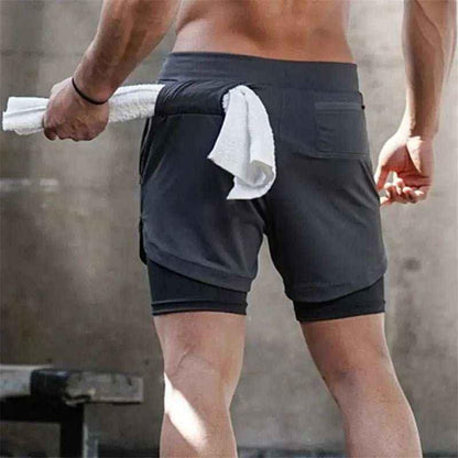 Camo Jogging Workout Shorts for Men - 2-in-1 Design, Quick Dry.