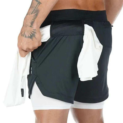 Camo Jogging Workout Shorts for Men - 2-in-1 Design, Quick Dry.