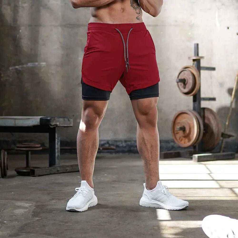 Camo Jogging Workout Shorts for Men - 2-in-1 Design, Quick Dry.