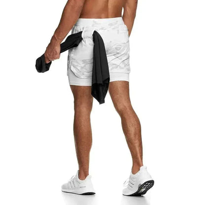 Camo Jogging Workout Shorts for Men - 2-in-1 Design, Quick Dry.