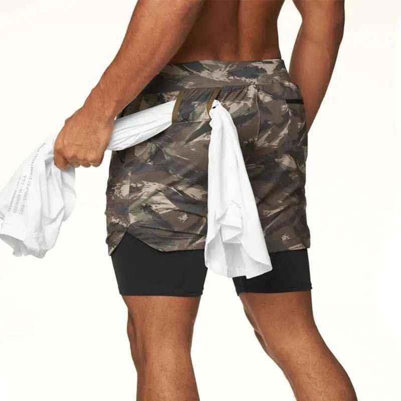 Camo Jogging Workout Shorts for Men - 2-in-1 Design, Quick Dry.