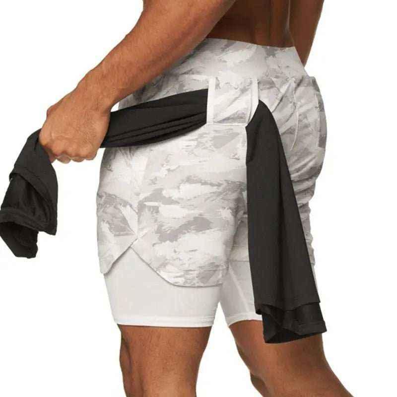 Camo Jogging Workout Shorts for Men - 2-in-1 Design, Quick Dry.