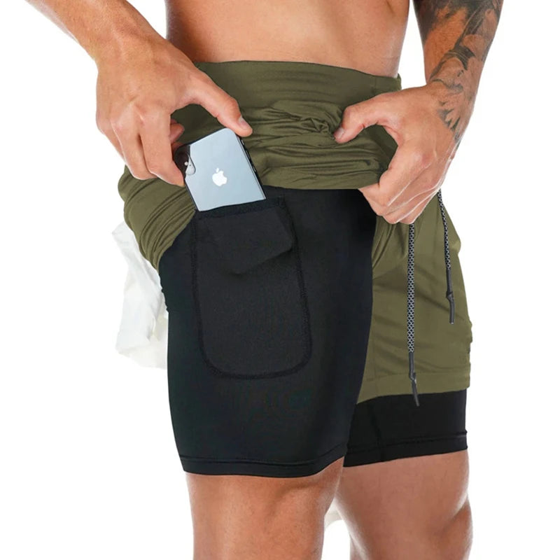 Camo Jogging Workout Shorts for Men - 2-in-1 Design, Quick Dry.