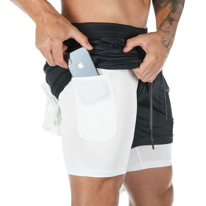 Camo Jogging Workout Shorts for Men - 2-in-1 Design, Quick Dry.