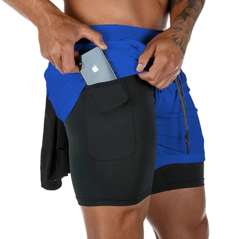 Camo Jogging Workout Shorts for Men - 2-in-1 Design, Quick Dry.