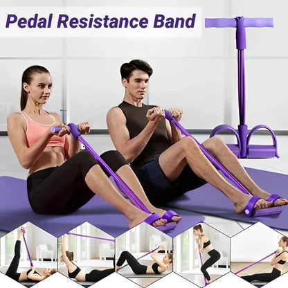 4-Tube Pedal Resistance Band with Handles – Home Gym Strength Training Rope