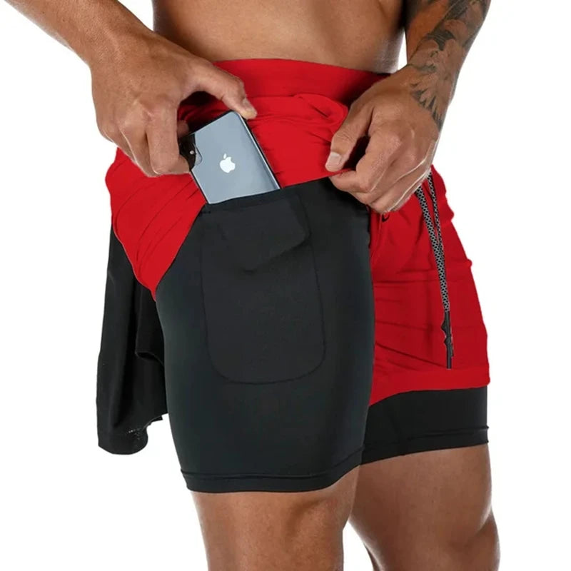 Camo Jogging Workout Shorts for Men - 2-in-1 Design, Quick Dry.