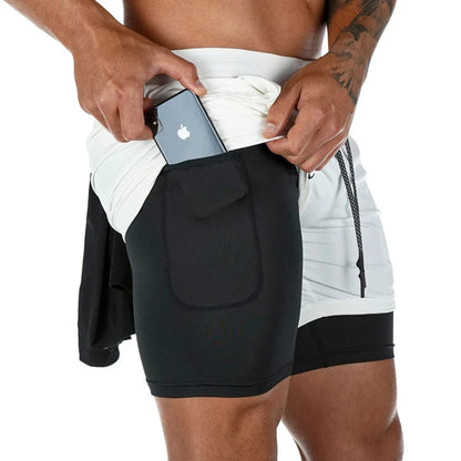 Camo Jogging Workout Shorts for Men - 2-in-1 Design, Quick Dry.