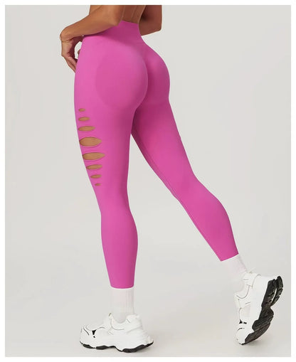 European And American Hollow Seamless Skinny Yoga Pants Peach Hip High Waist Fitness Pants