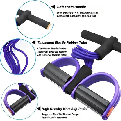 4-Tube Pedal Resistance Band with Handles – Home Gym Strength Training Rope