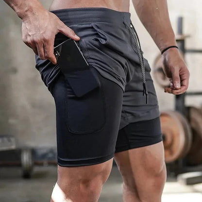 Camo Jogging Workout Shorts for Men - 2-in-1 Design, Quick Dry.