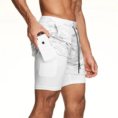 Camo Jogging Workout Shorts for Men - 2-in-1 Design, Quick Dry.